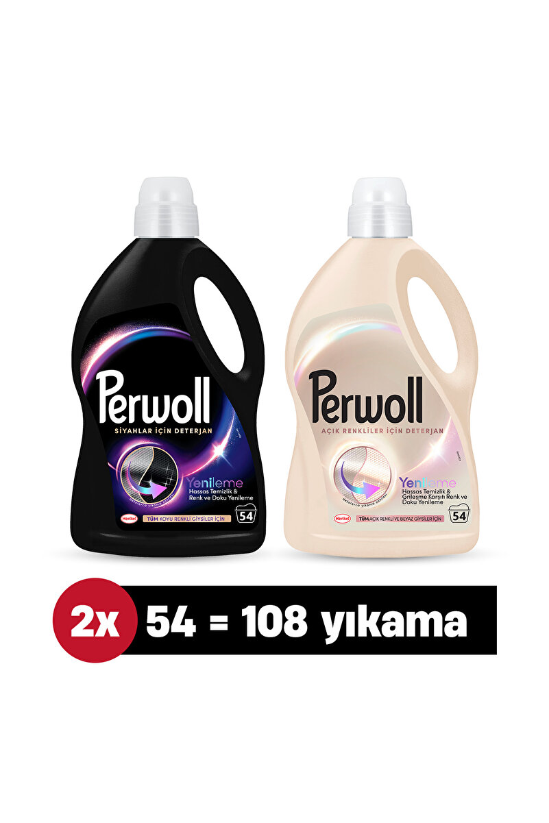 Perwoll Çamaşır Sıvı Deterjan Yenileme Açık Renkler + Yenileme Siyah 2.97L (54 Yıkama) Perwol Set