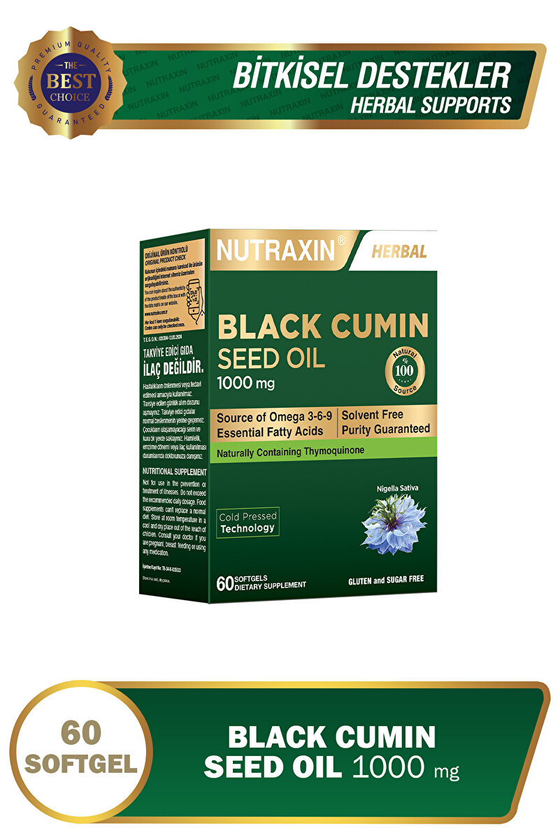 Nutraxin Çörek Otu Yağı Black Cumin Seed Oil 60 Softjel - Doğal Soğuk Pres Takviye Edici