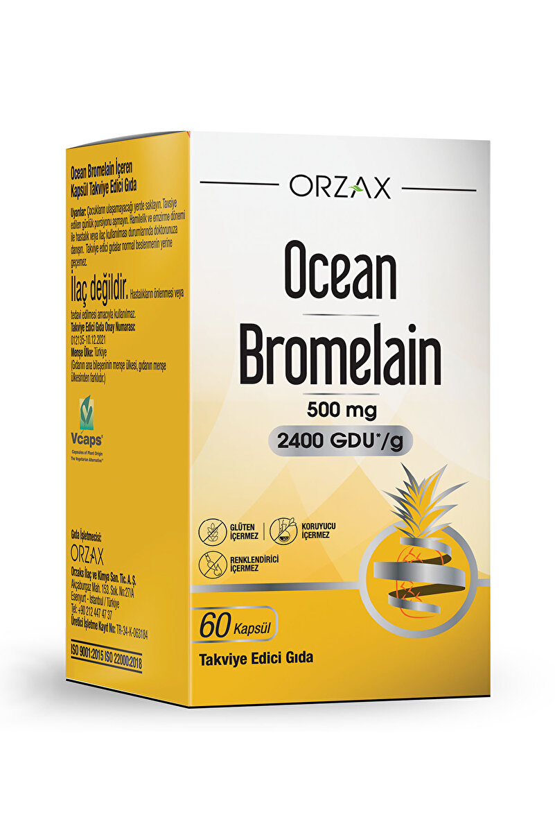 Orzax Ocean Bromelain 500 Mg 2400 GDU /g Takviye Edici Gıda 60 Kapsül