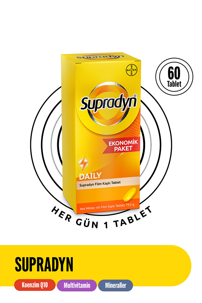 Supradyn Energy Daily 60 Film Kaplı Tablet | Koenzim Q10, Multivitamin ve Mineral