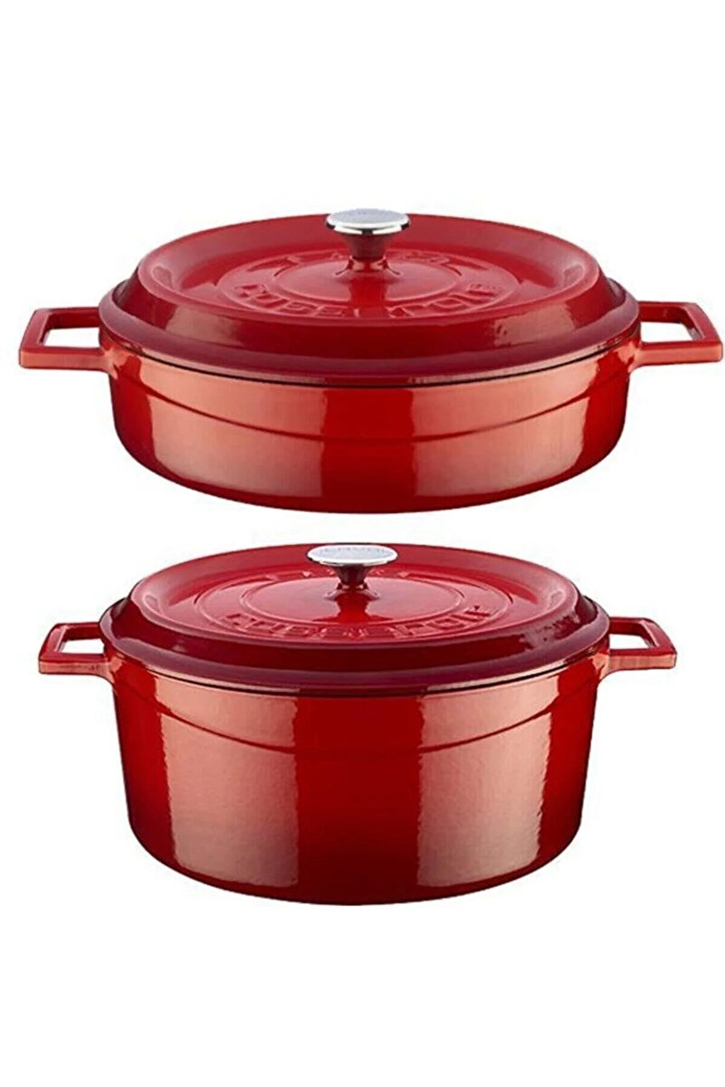 Lava Trendy Döküm 2 Li Tencere Set 28cm Derin Ve Basık Kırmızı