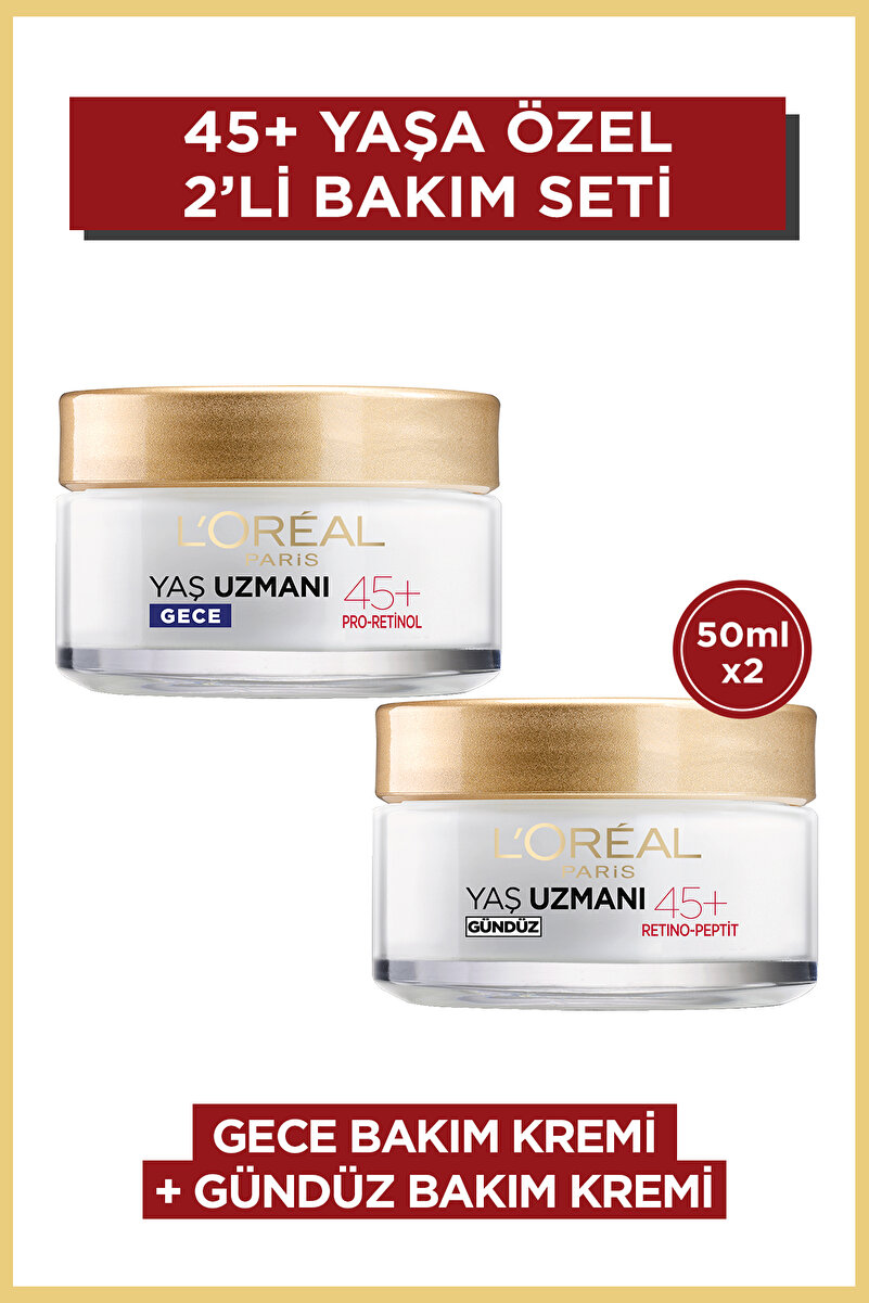 L'Oreal Paris Yaş Uzmanı 45+ Kırışıklık Karşıtı Sıkılaştırıcı Nemlendirici Gündüz & Gece Yüz Kremi 50ml 2’li Set