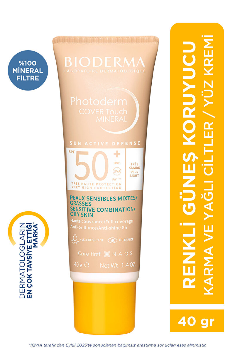 Bioderma Photoderm Cover Touch SPF50+ Karma ve Yağlı Ciltler Kapatıcı Etkili Güneş Kremi Very Light 40 ML