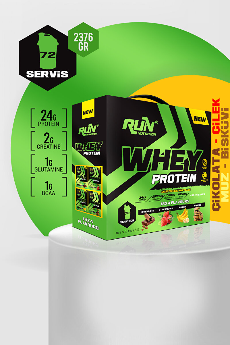 Run Nutrition Whey Protein - 72 Adet - 4 Aromalı - 2376g