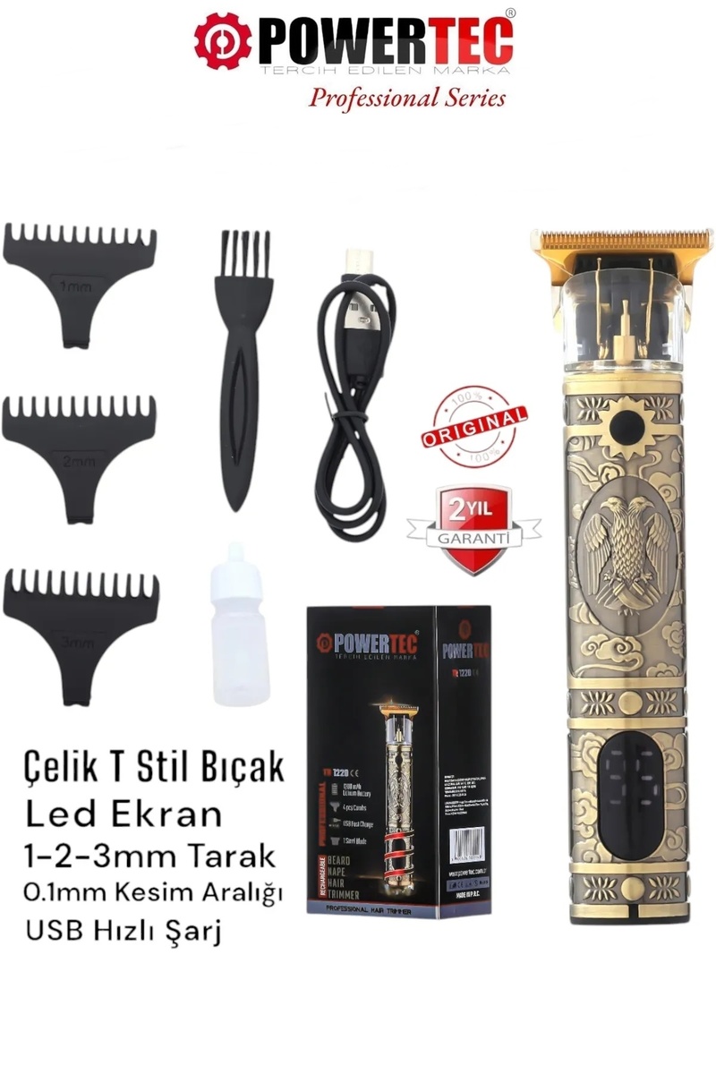 POWERTEC TR-1220 Pro Usb Şarjlı T Bıçak Saç Sakal Vücut Kıl Tüy Alma Kadın Erkek Epilasyon Tıraş Makinesi
