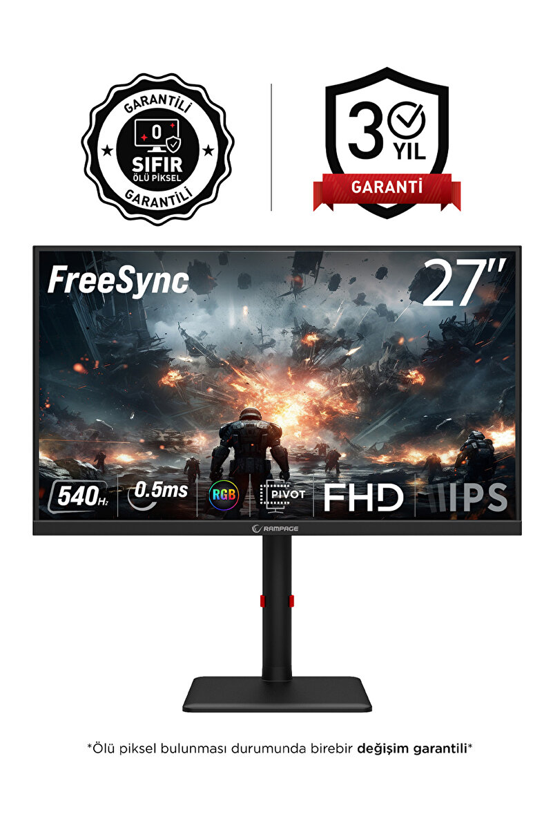 Rampage Prime PR27R540FH 27 540Hz 0,5ms Fast IPS FHD Freesync RGB Pivot PC Flat Oyuncu Monitörü