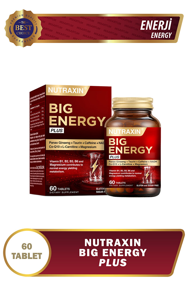 Nutraxin Big Energy Plus 150 mg Kafeinli Ginseng & Zencefil İçeren Takviye Edici Gıda 60 Kapsül