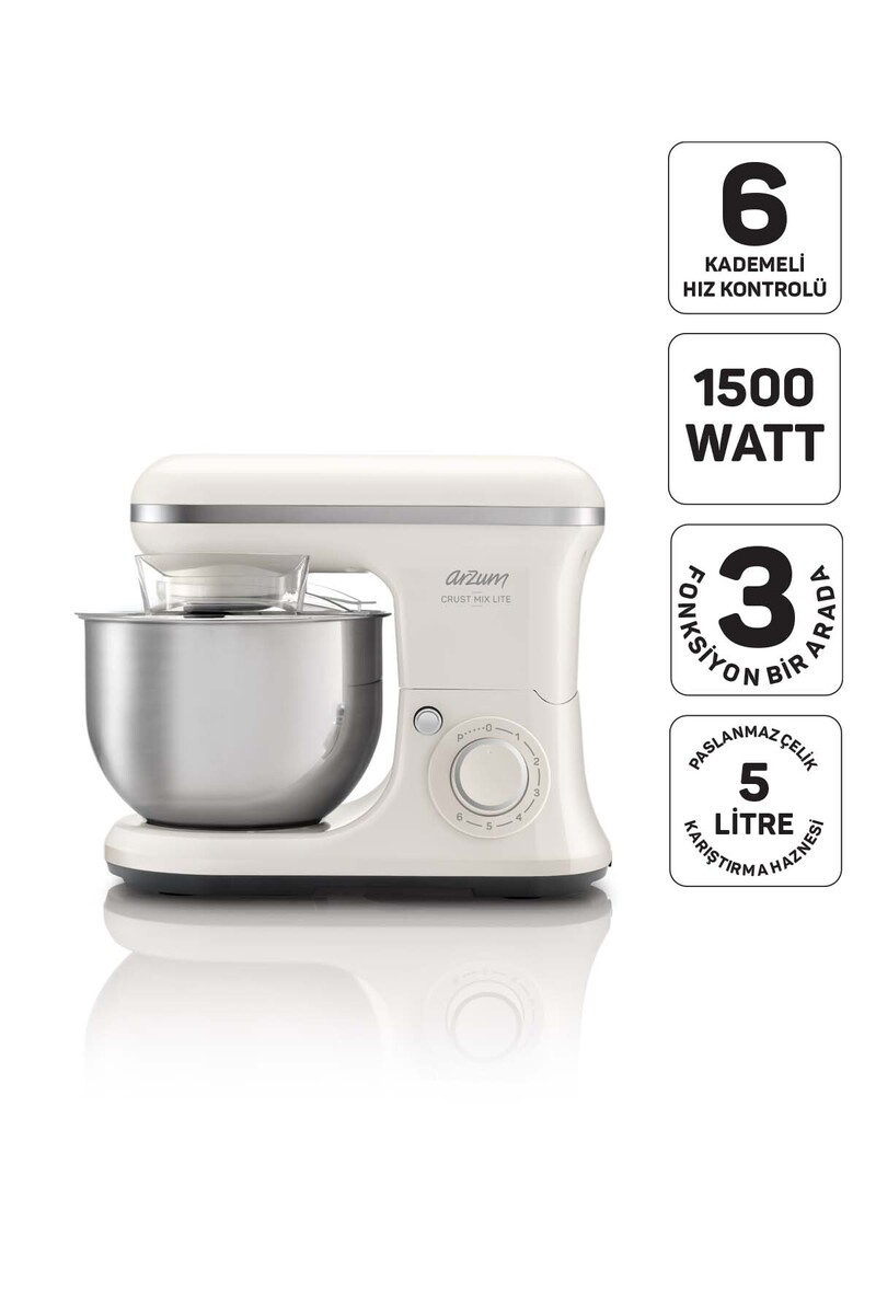 Arzum AR1189 Crust Mix Lite Stand Mikser 5L Kapasiteli 3 Farklı Aparat 1500W