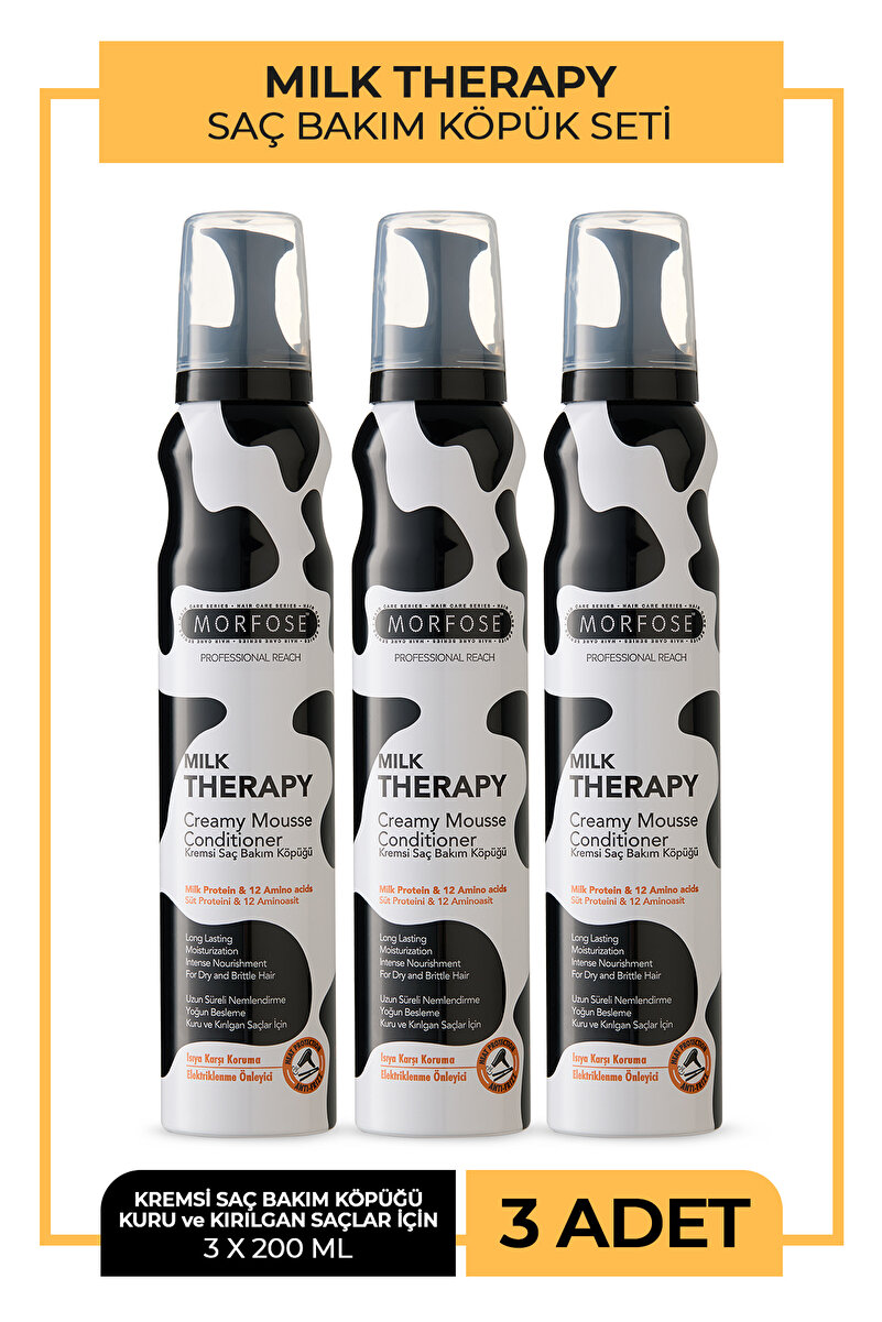 Morfose Milk Therapy Saç Köpüğü 200 ml 3 Adet - Isıyı Karşı Koruma, Nemlendirme