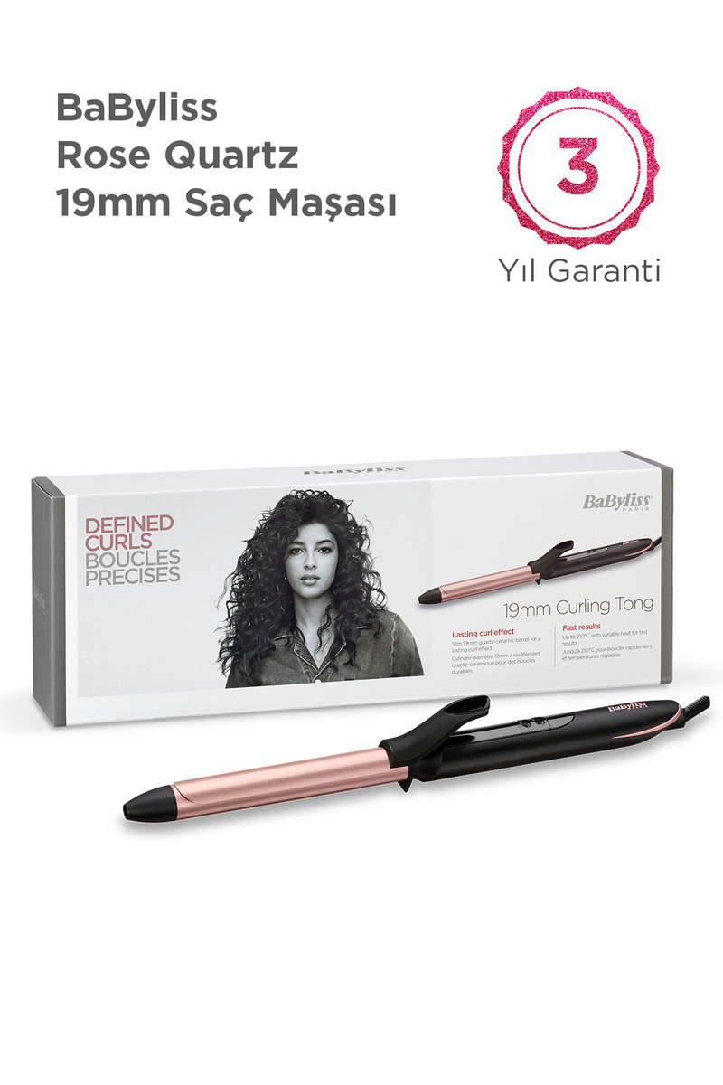 BABYLİSS Rose Quartz 19 mm 210 Derece 6 Isı Ayarlı Kuvars Seramik Kaplama İnce Saç Maşası Pembe C450E
