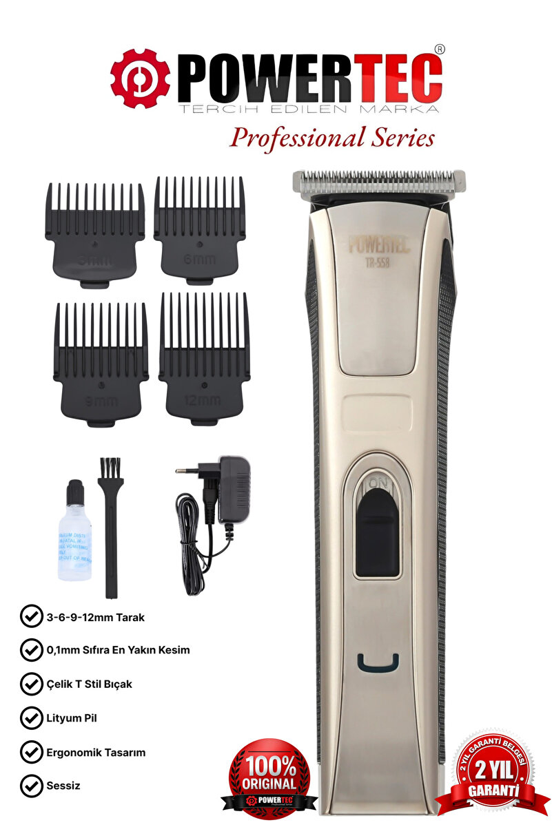 POWERTEC TR-558 Profesyonel Şarjlı Saç Sakal Ense Vücut Tıraş Makinesi