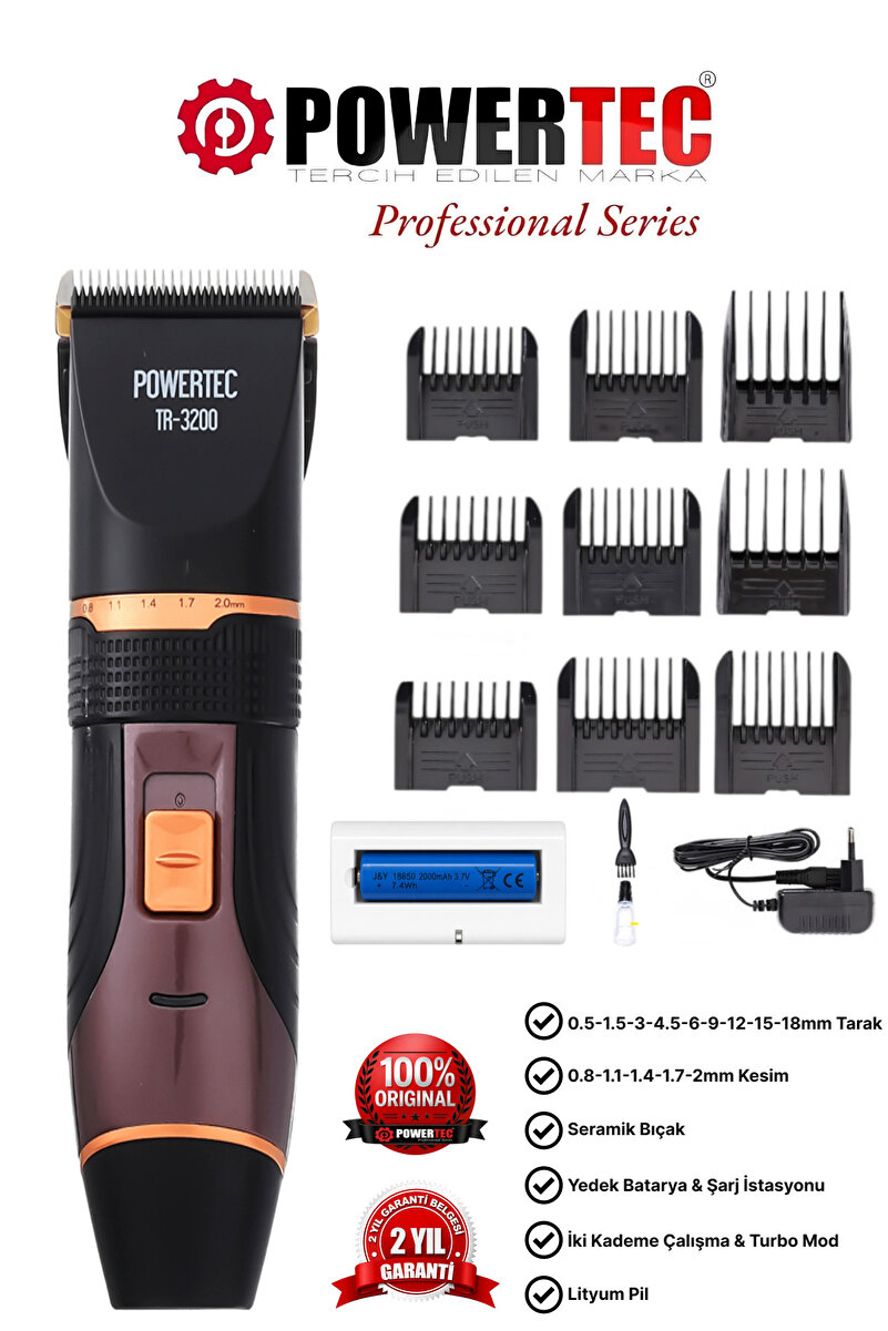 POWERTEC TR-3200 Profesyonel Şarjlı Saç Sakal Tıraş Makinesi