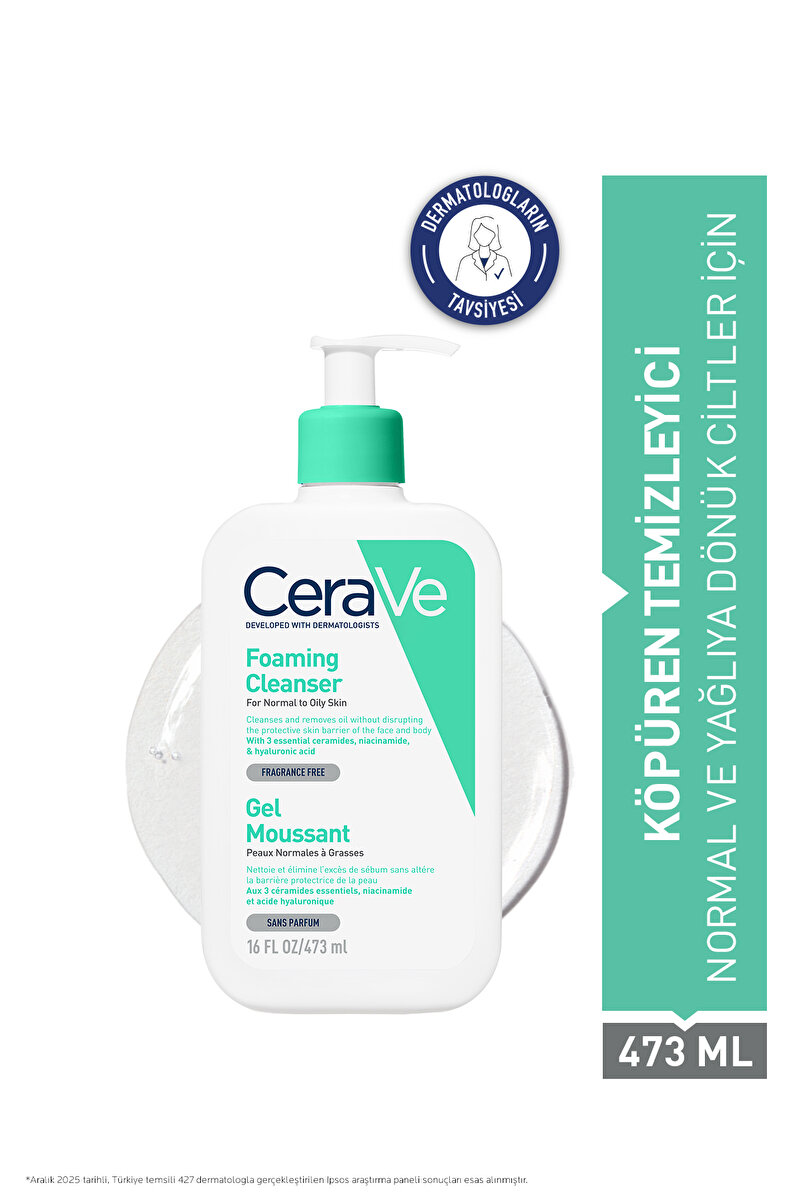 CeraVe Normal ve Yağlıya Dönük Ciltler İçin Niasinamid İçerikli Yağdan Arındıran Köpüren Temizleyici 473 ml