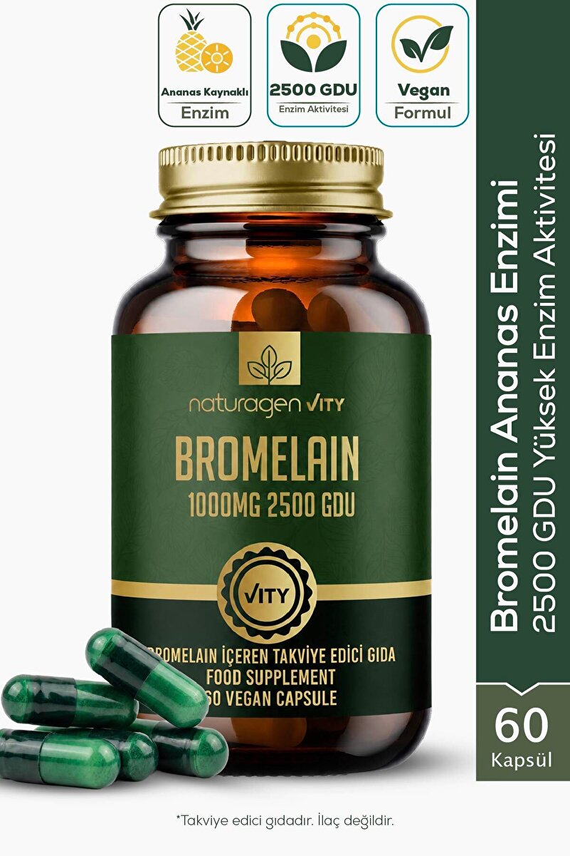 Naturagen Bromelain 2500 GDU 1000 mg 60 Kapsül | Ananas Kaynaklı Enzim | Yüksek Enzim Aktivitesi