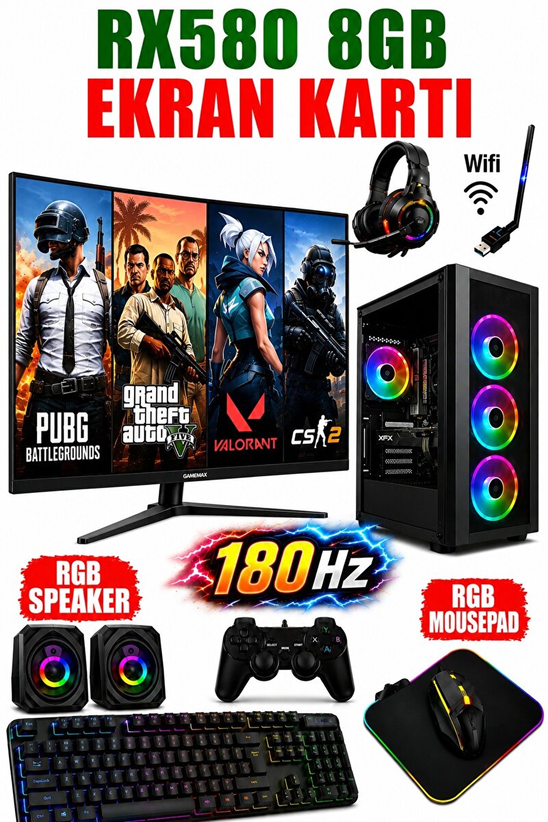 Dmc N19x (PUBG,GTA5) İ7 4770,16GB RAM,500GB HDD,256GB SSD,8GB RX580,24"180hz Oyuncu Masaüstü Bilgisayar