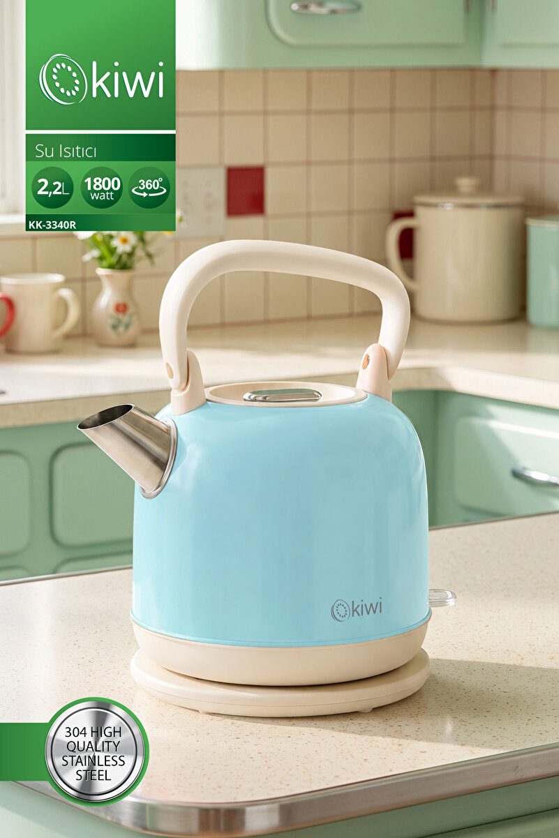 Kiwi Kk-3340 Paslanmaz Çelik Retro Su Isıtıcı Kettle 2,2 Litre