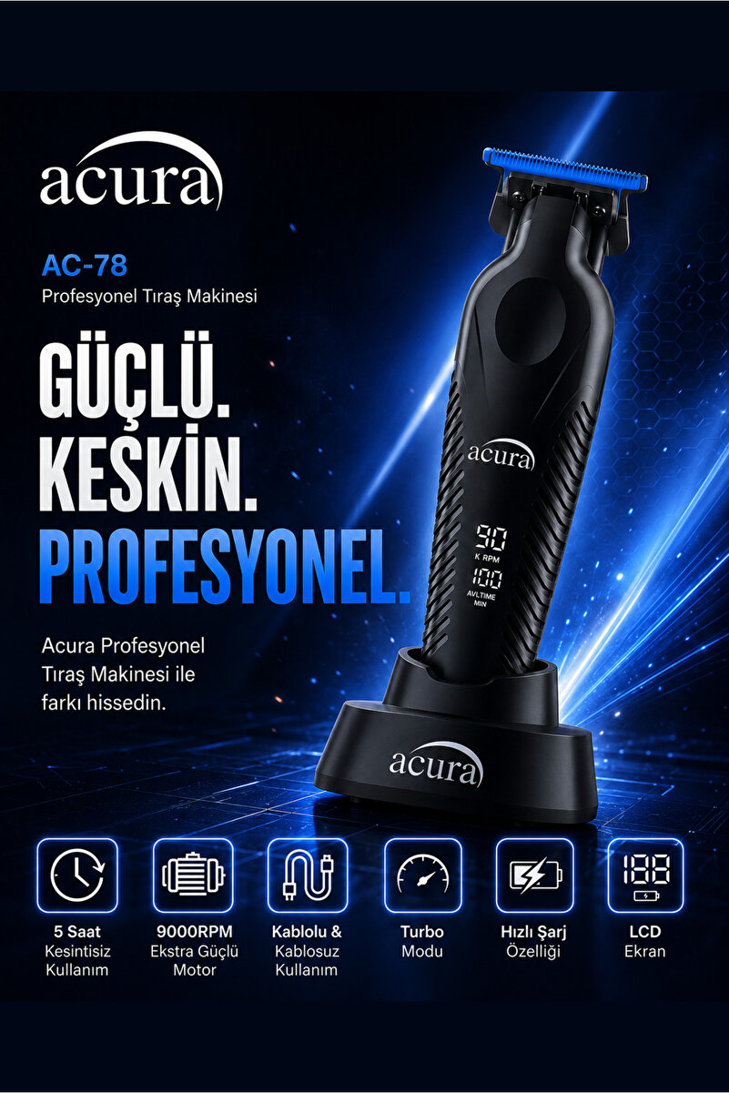 Acura AC-78 Titanyum Seramik Bıçaklı Profesyonel Sakal Ense Tıraş Makinesi