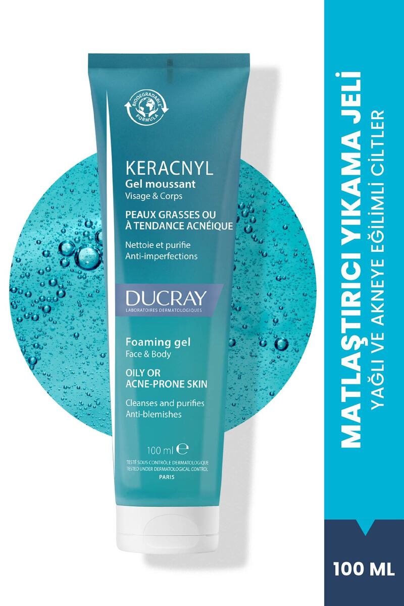 Ducray Keracnyl Yağlı ve Akneye Eğilimli Ciltler için Yüz Temizleme Jeli Arındırıcı Etkili 100 ml