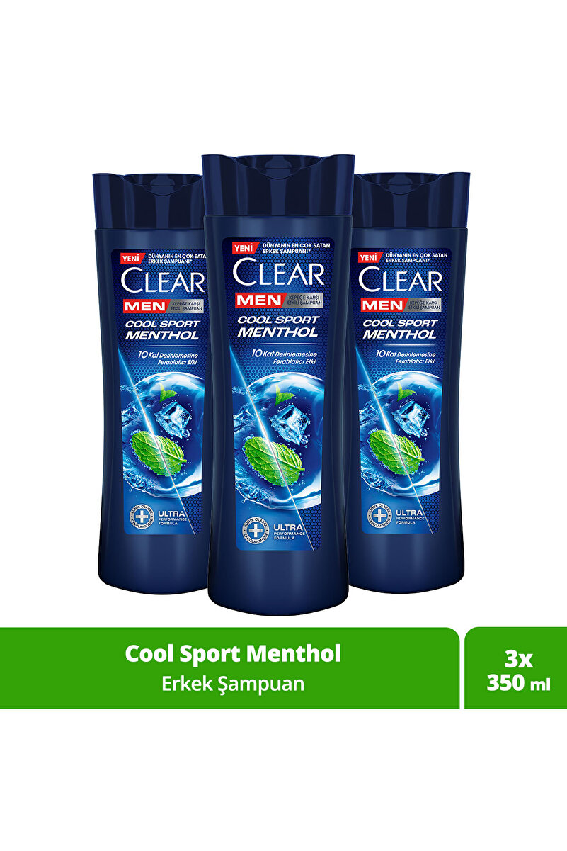 Clear Men Kepeğe Karşı Etkili Şampuan Cool Sport Menthol 350 ml x3
