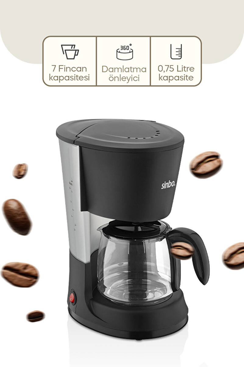 Sinbo SCM-2953 Kahve Makinesi 800W Kahve Kapasitesi 0.75LT 7 Fincan Filtre Siyah