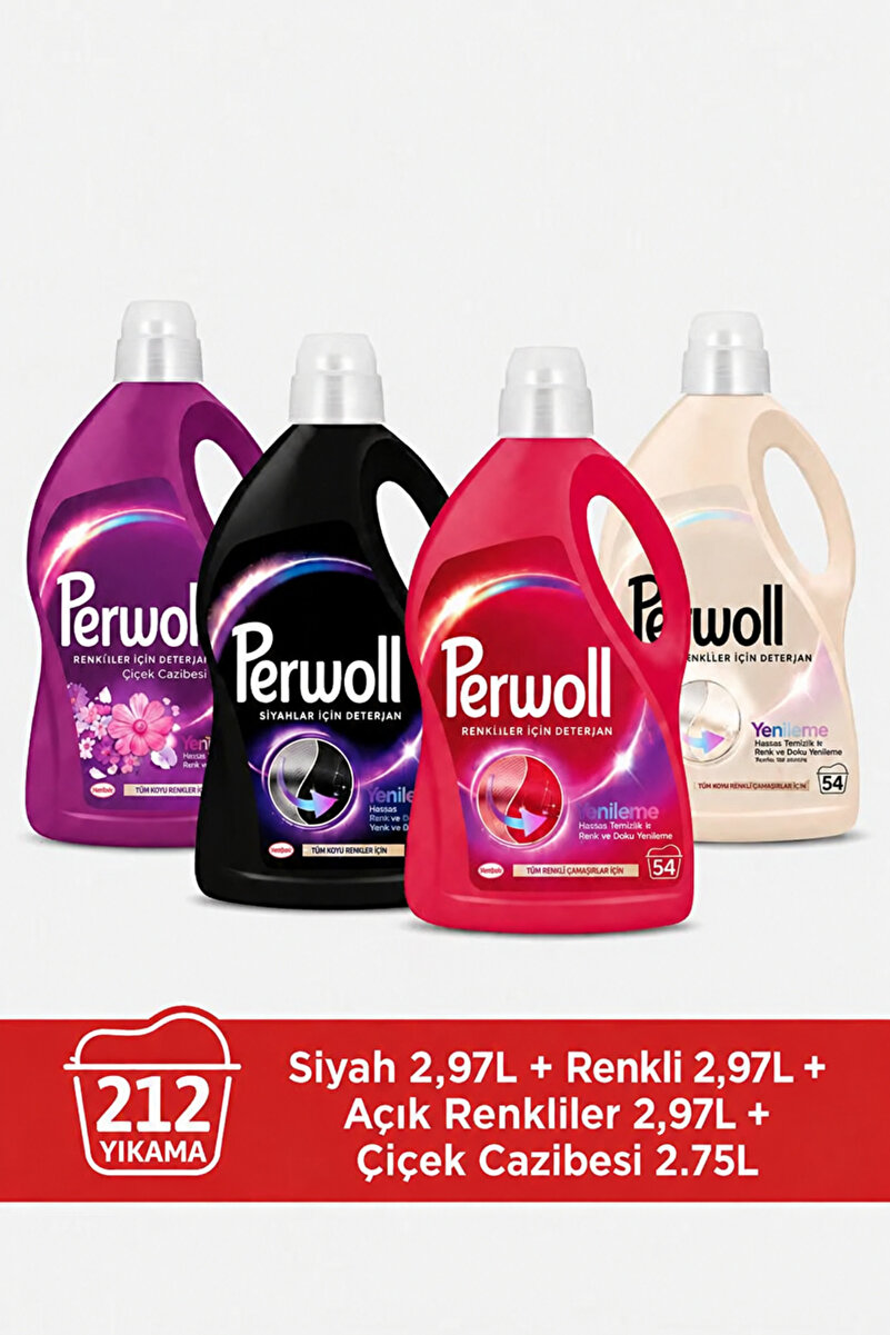 Perwoll Çamaşır Deterjanı 3x2.97 + Çiçek Cazibesi 2.75 L Siyah+Renkli+Açık Renkliler+Çiçek Cazibesi