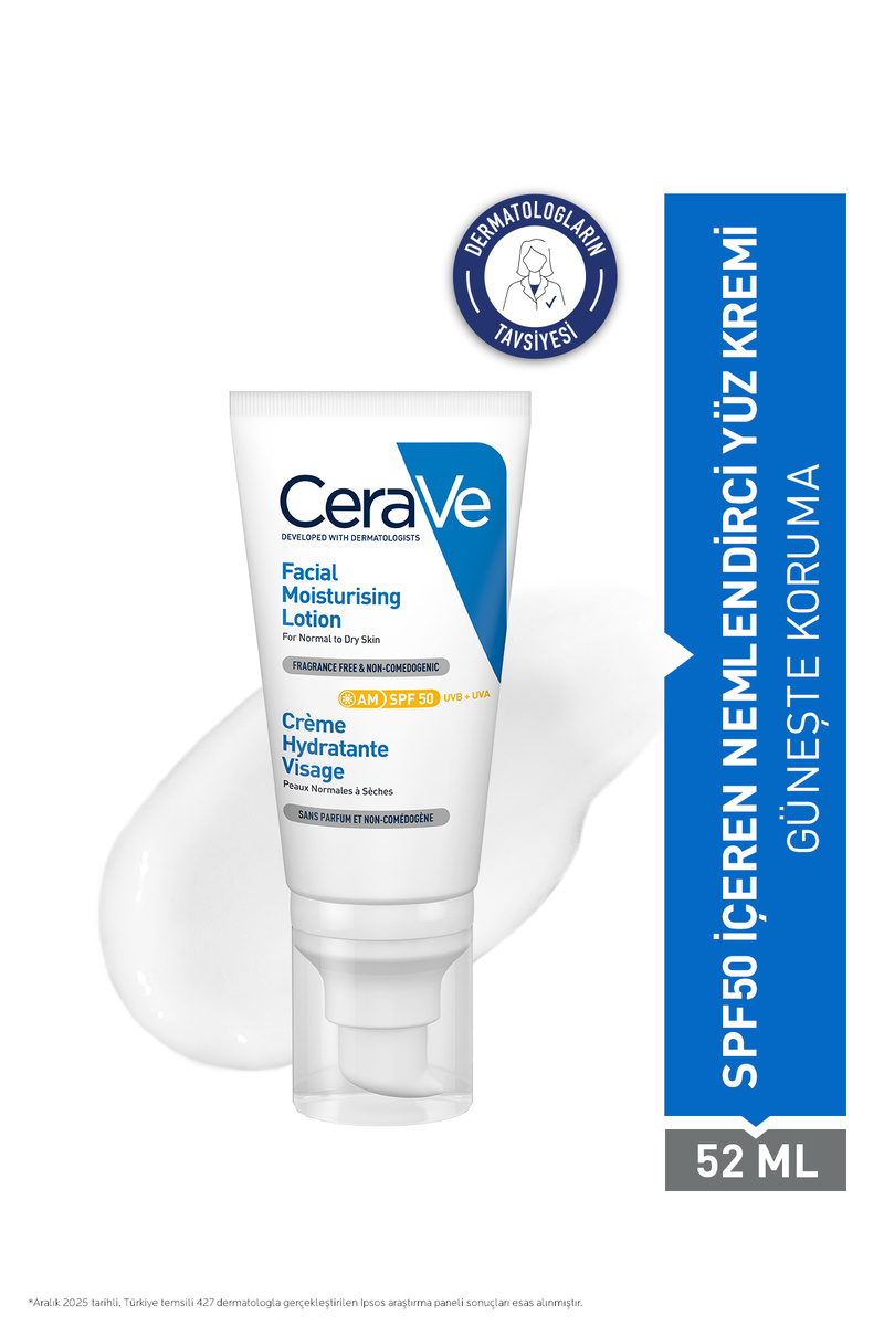 CeraVe Hyalüronik Asit & Niasinamid İçeren SPF50+ Nemlendirici Yüz Kremi 52 ml