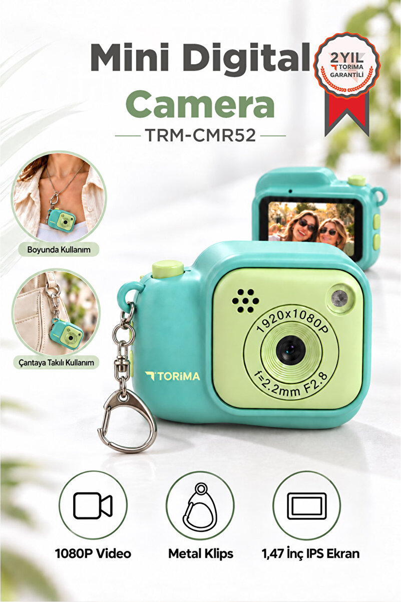 Torima Mini Dijital Kamera Selfie Video Vlog Kamerası Mini Anahtarlık 1080P CMR52 Yeşil
