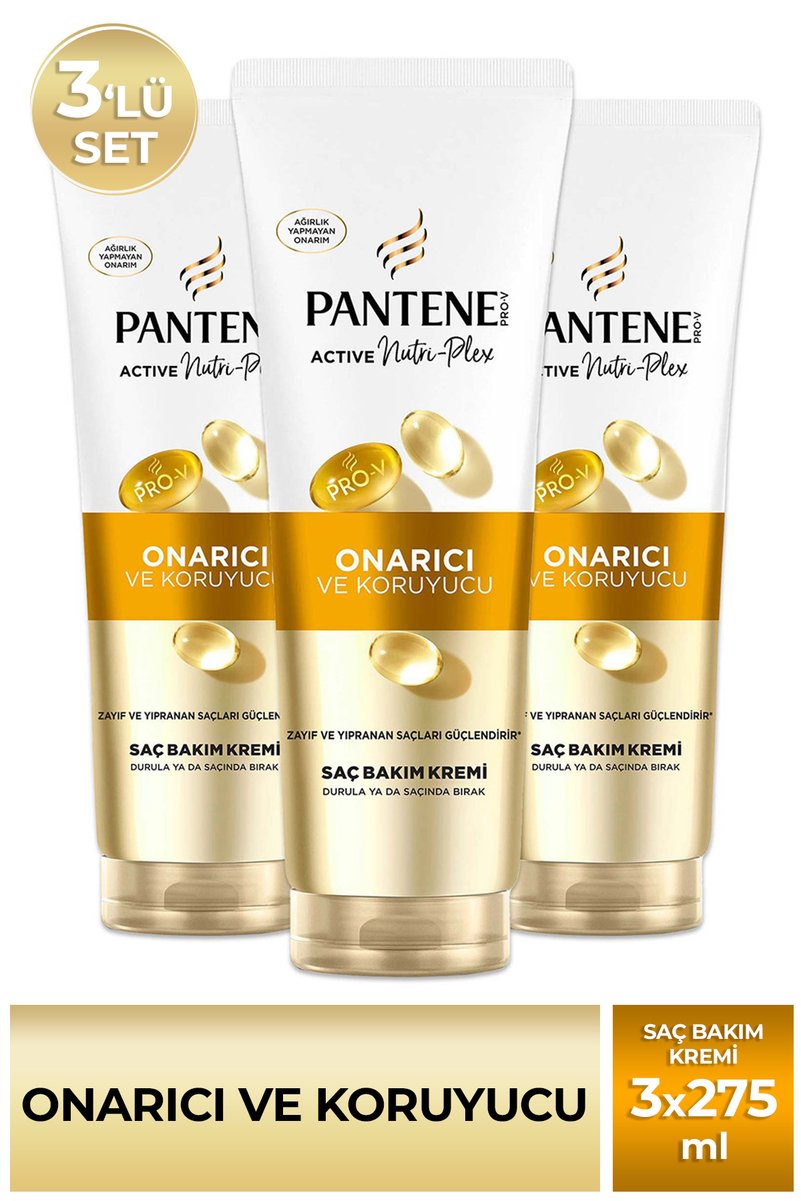 Pantene Pro-V Onarıcı & Koruyucu, Zayıf ve Yıpranmış Saçlar İçin Saç Bakım Kremi 275 ml x 3 Adet