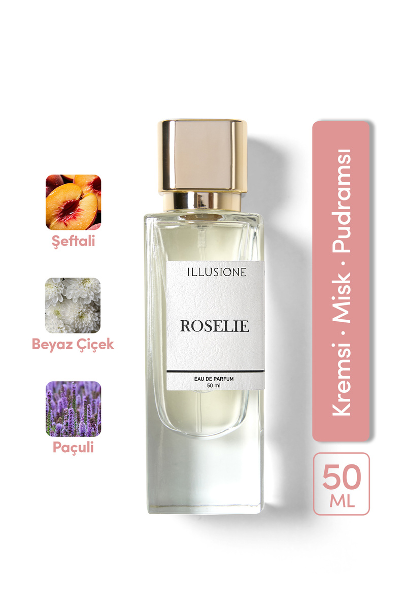 ILLUSIONE Roselie EDP Kadın Parfüm 50ml | Kremsi-Misk-Pudramsı | Şeftali, Beyaz Çiçek, Paçuli