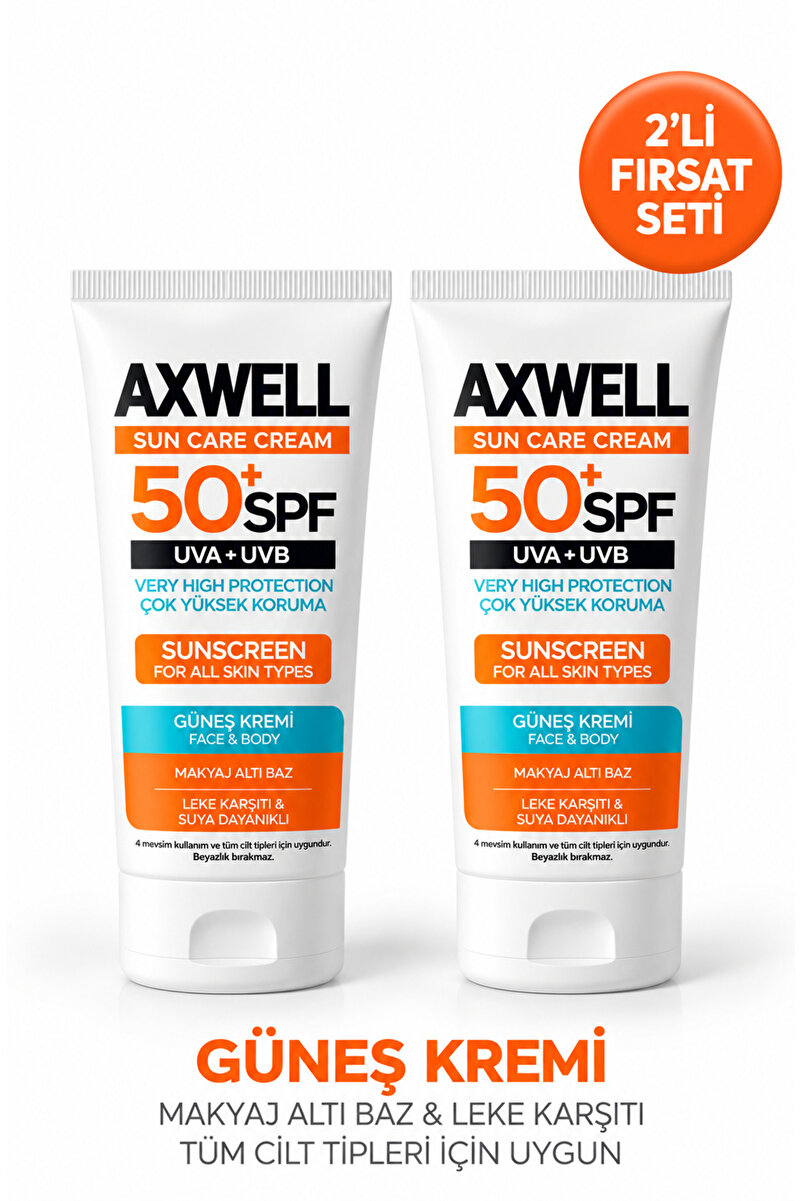 AXWELL Spf 50+ 2 Li Fırsat Seti Leke Karşıtı Nemlendirici Yüksek Koruma Güneş Kremi 50 ml
