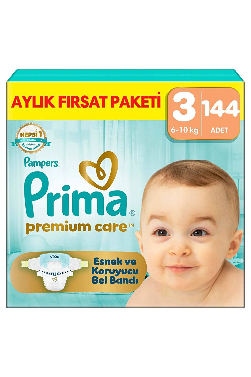 Prima Premium Care Aylık Fırsat Paketi 3 Numara 144 Adet Bebek Bezi
