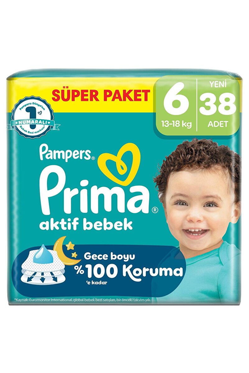 Prima Bebek Bezi Aktif Bebek Süper Paket 6 Beden 38 Adet