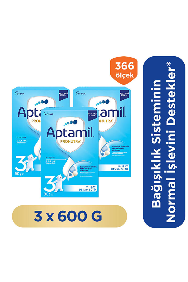 Aptamil 3 Prebiyotikli Devam Sütü 9-12 Ay 600 x 3 Adet 1800 Gr