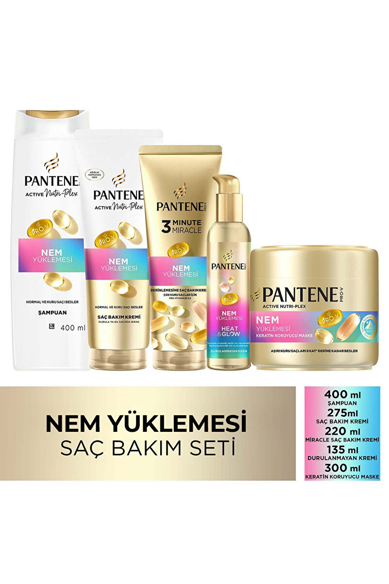 Pantene Nem Yüklemesi Kuru Saçlar için Saç Bakım Seti: Şampuan, Saç Kremi, Miracle Saç Kremi, Serum, Maske