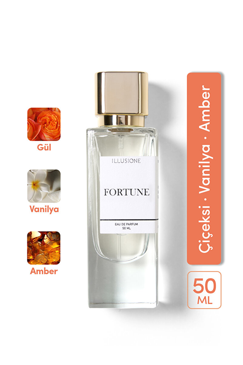 ILLUSIONE Fortune Edp Kadın Parfüm 50ml | Vanilya-Çiçeksi-Amber | Narenciye, Paçuli, Sedir, Sandal