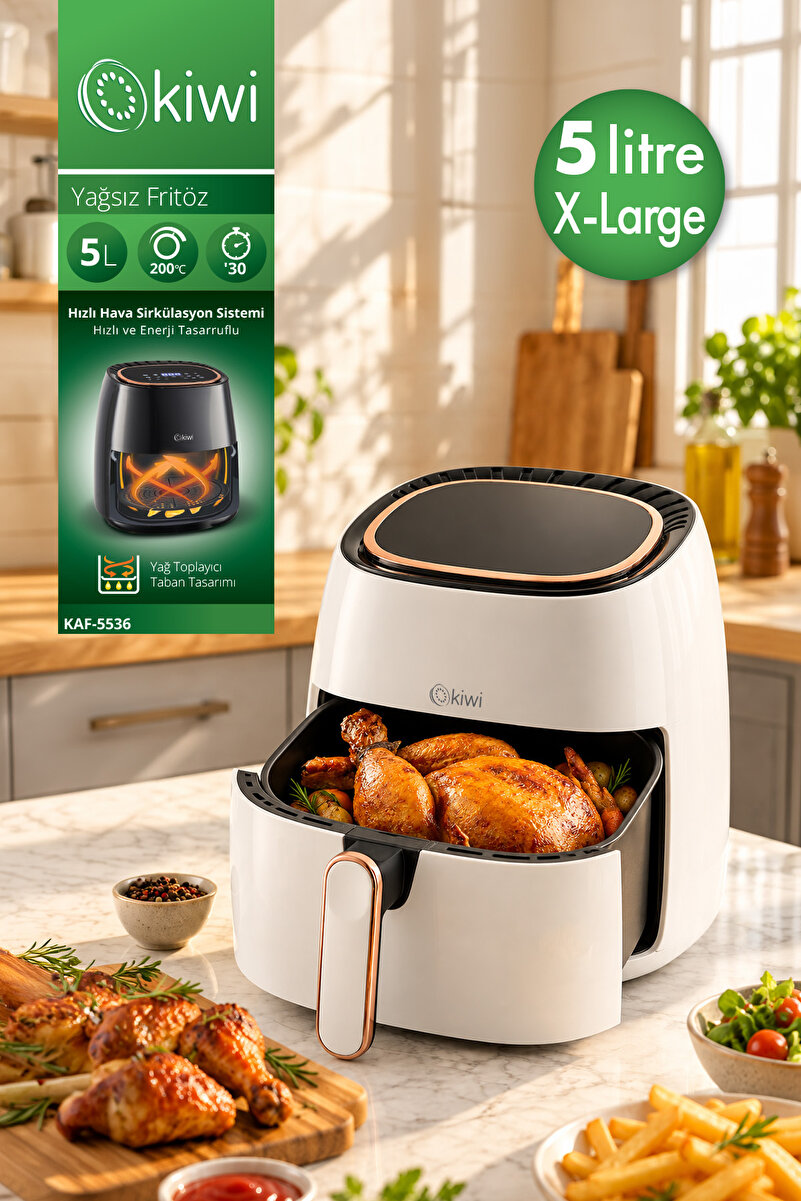Kiwi KAF-5536 Dijital Airfryer Yağsız Fritöz | 5 L | 8 Program | 1400 W
