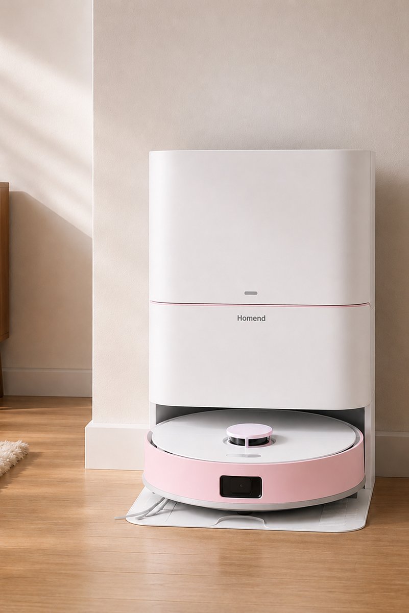 HOMEND Alex 30 Otomatik Boşaltım Sistemli Moplu 20.000 Pa Robot Süpürge Pembe-Beyaz
