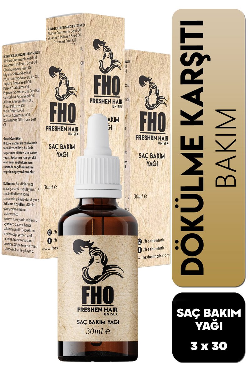 FHO Freshen Hair Freshen Hair Dökülen Yavaş Uzayan Saçlara Özel Bitkisel Saç Bakım Serumu 3 X 30 Ml