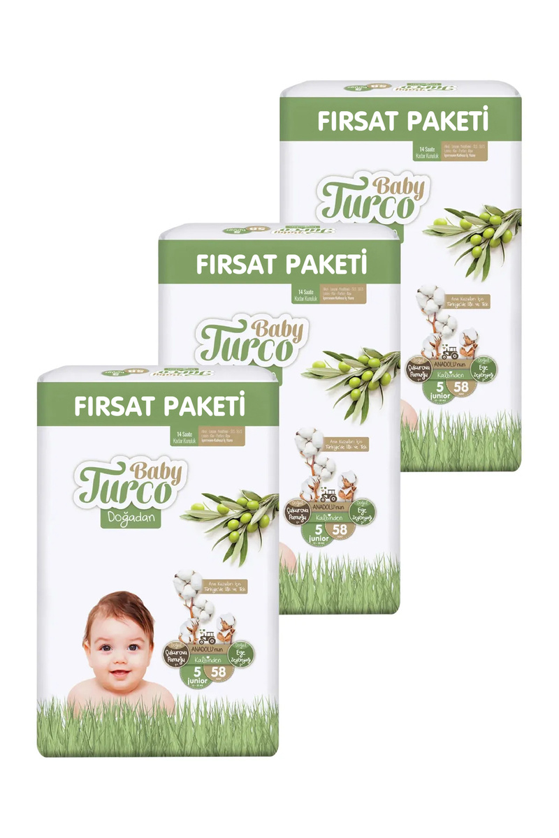 Baby Turco Doğadan Fırsat Paketi Bebek Bezi 5 Numara Junior (58X3 174 Adet)