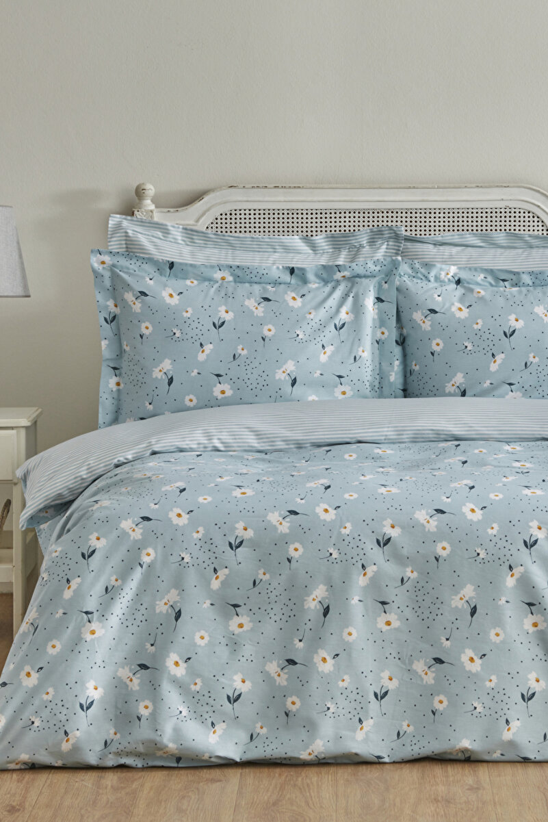 Karaca Home Daisy %100 Pamuk Çift Kişilik Nevresim Takımı Mint Mavi (PP)