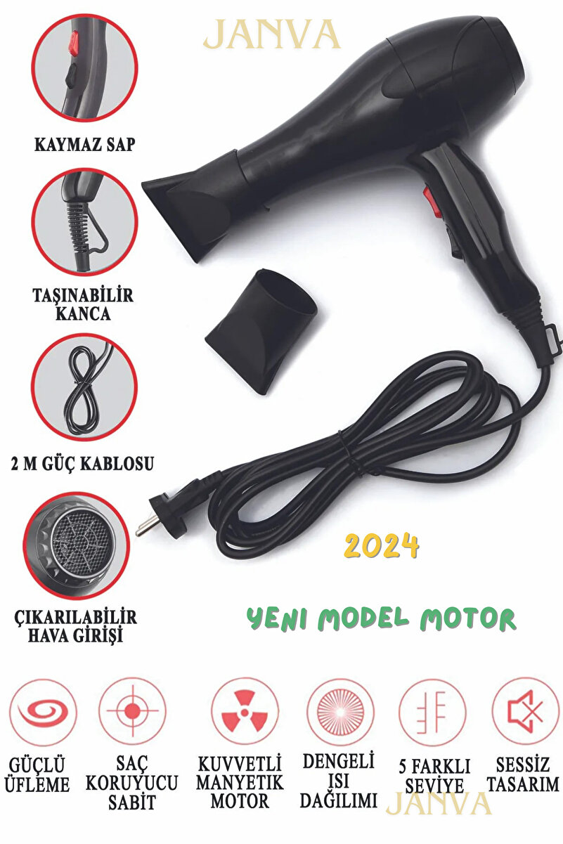 Janva 5600 Profesyonel Turbo Siyah Isı Hız Saç Kurutma Fön Makinesi Düzleştirici