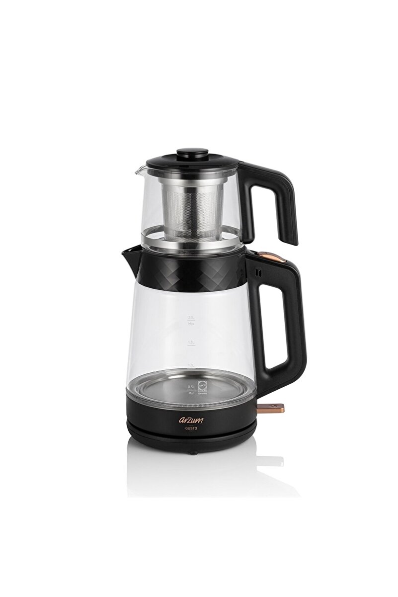 Arzum AR3101 Gusto Cam Çay Makinesi 1900 W, 0.9 L Demlik Kapasitesi, Siyah
