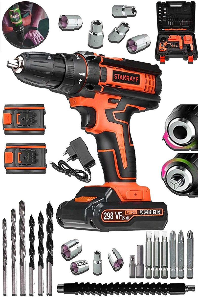 stanrayf Alman Coper 288 Vf 25 Ah Bakır Sargılı Çelik Şanzıman Çift Akülü Vidalama Matkap