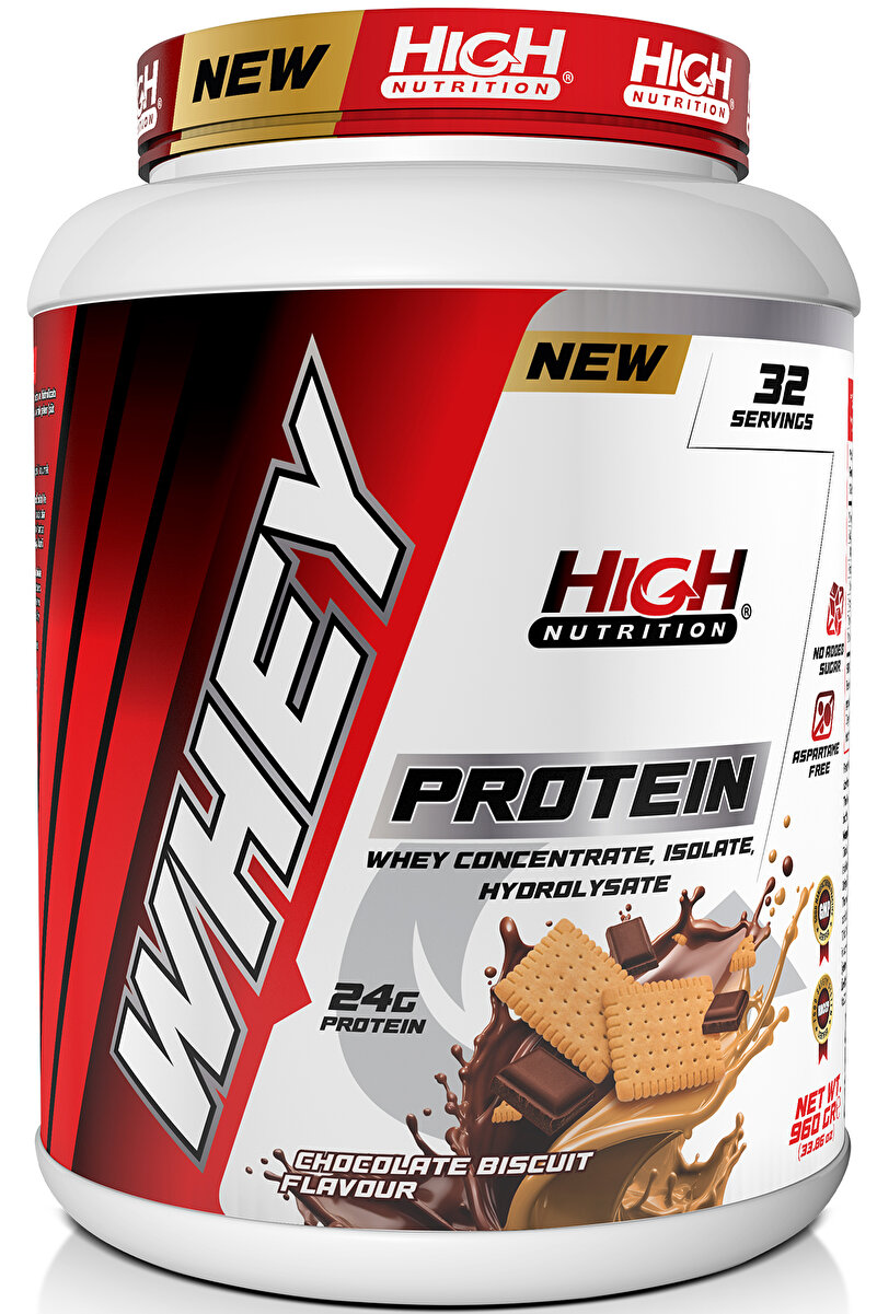 High Nutrition Whey Protein 960 gr Çikolata Bisküvi Aromalı Protein Tozu 24 gram Protein 32 Servis