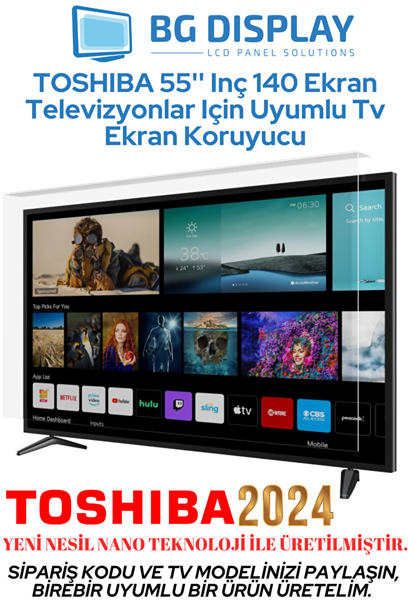 BG Display TOSHIBA 55'' Inç 140 Ekran Televizyonlar Için Uyumlu Tv Ekran Koruyucu