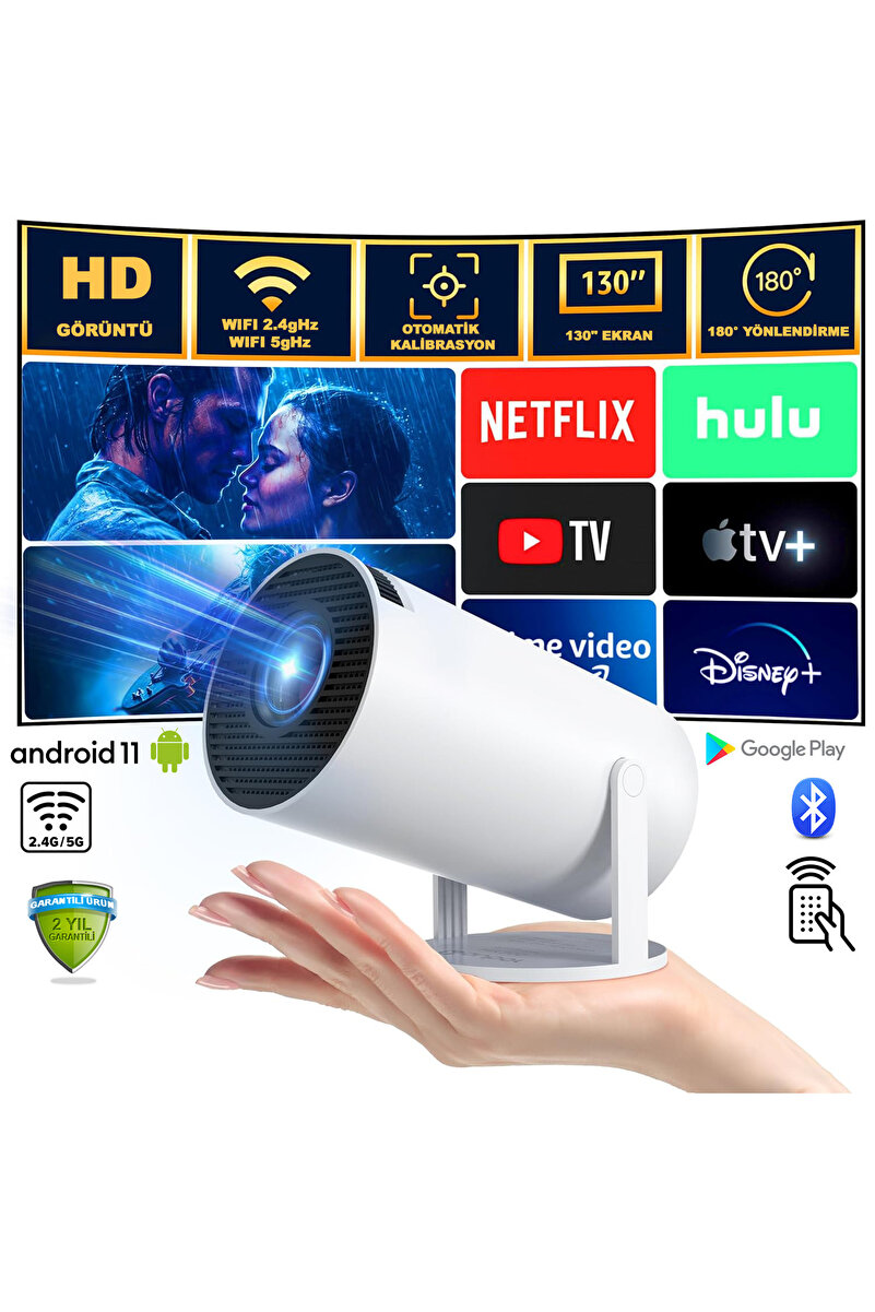ROBEVE Mini Projeksiyon Taşınabilir Projeksiyon Cihazı HD Projeksiyon Cihazı Android TV Projeksiyon