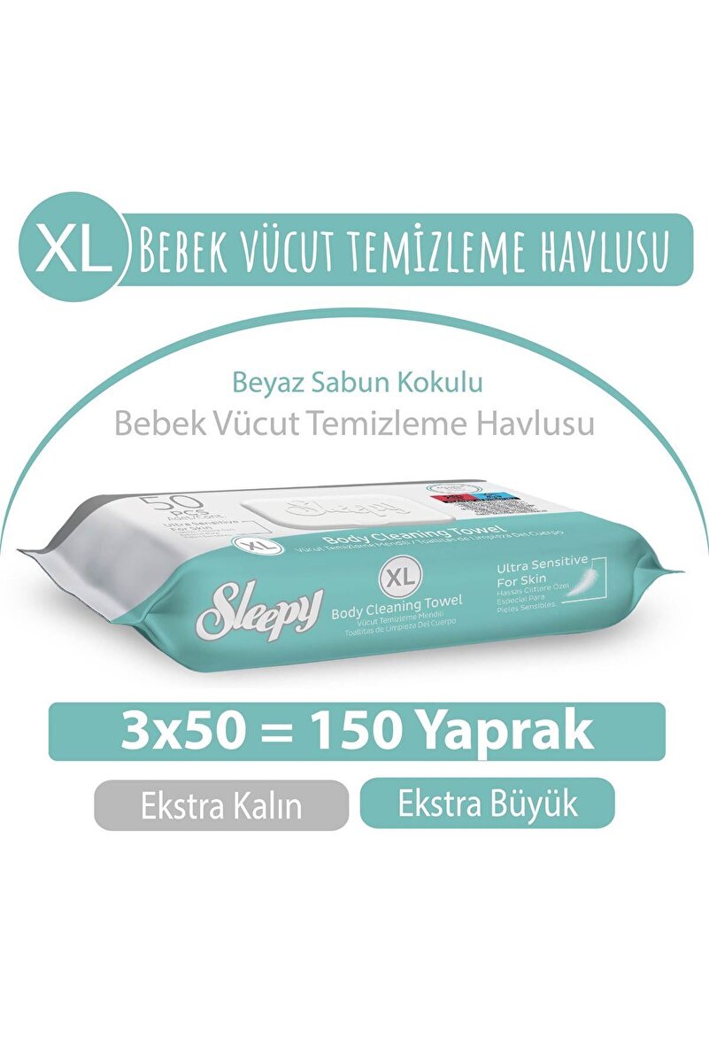 Sleepy Xl Beyaz Sabun Kokulu Bebek Vücut Temizleme Havlusu 3X50 (150 Yaprak)