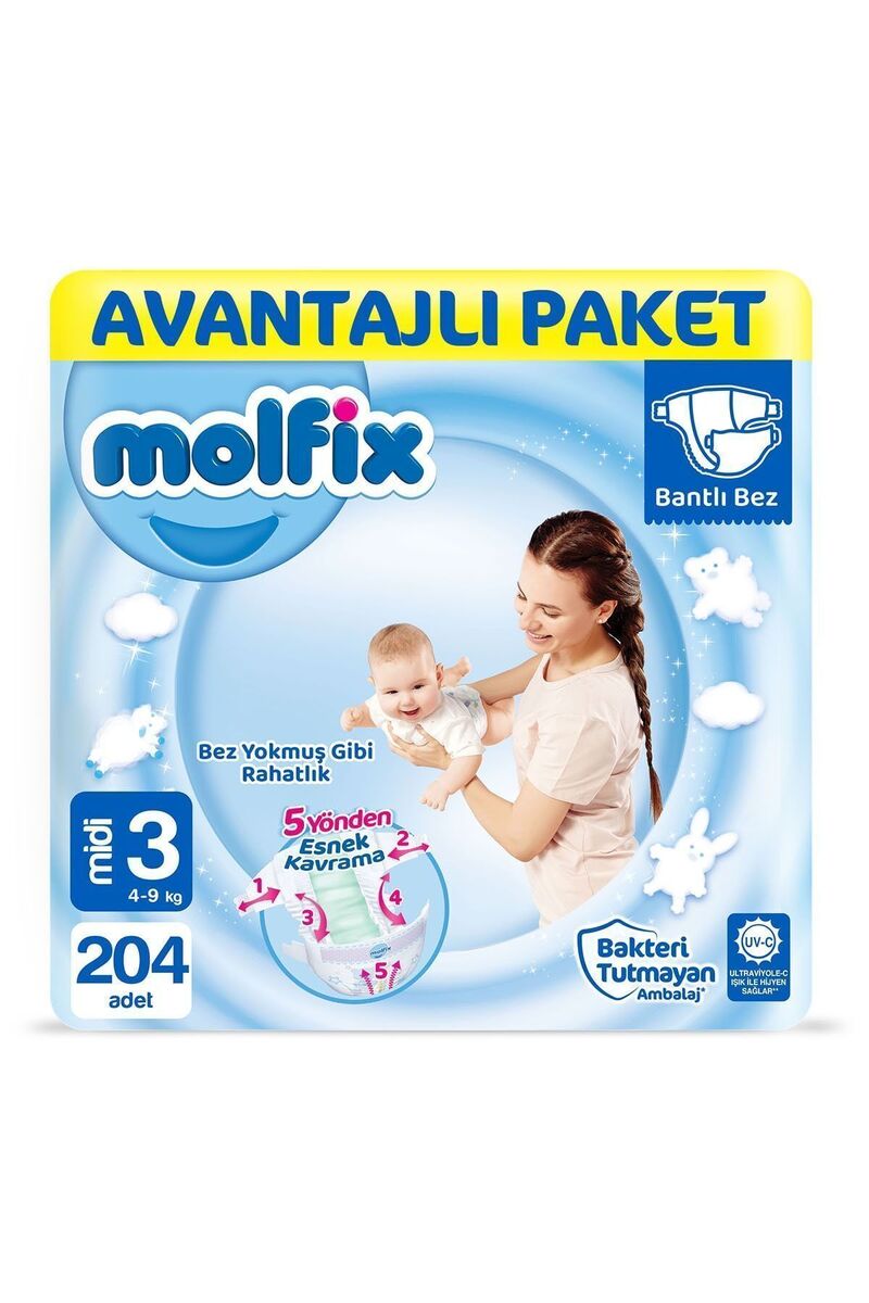 Molfix Bebek Bezi Avantajlı Paket Midi 3 Numara 204 Adet