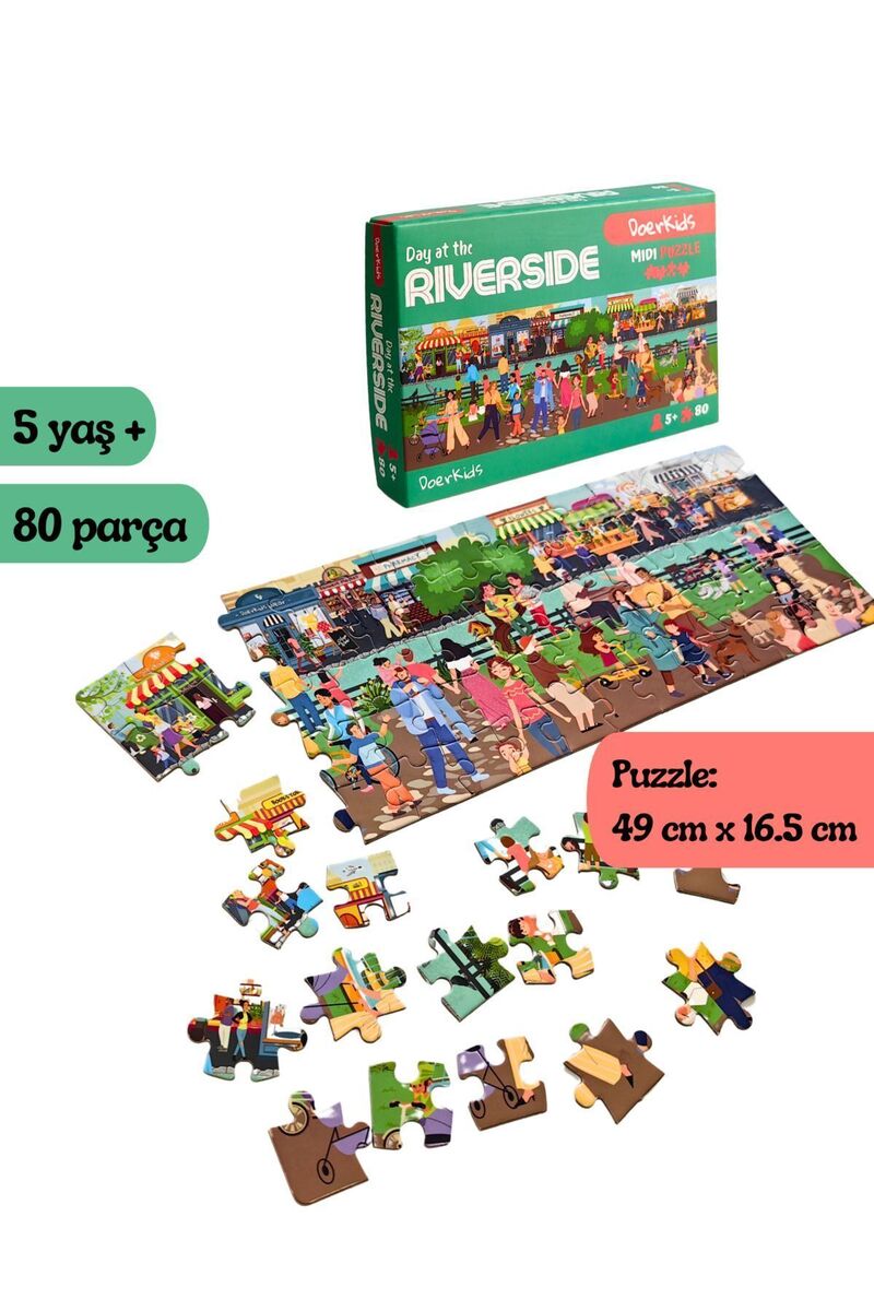 DoerKids Nehir Kenarında Bir Gün Midi Puzzle | 4-9 Yaş 80 Parça