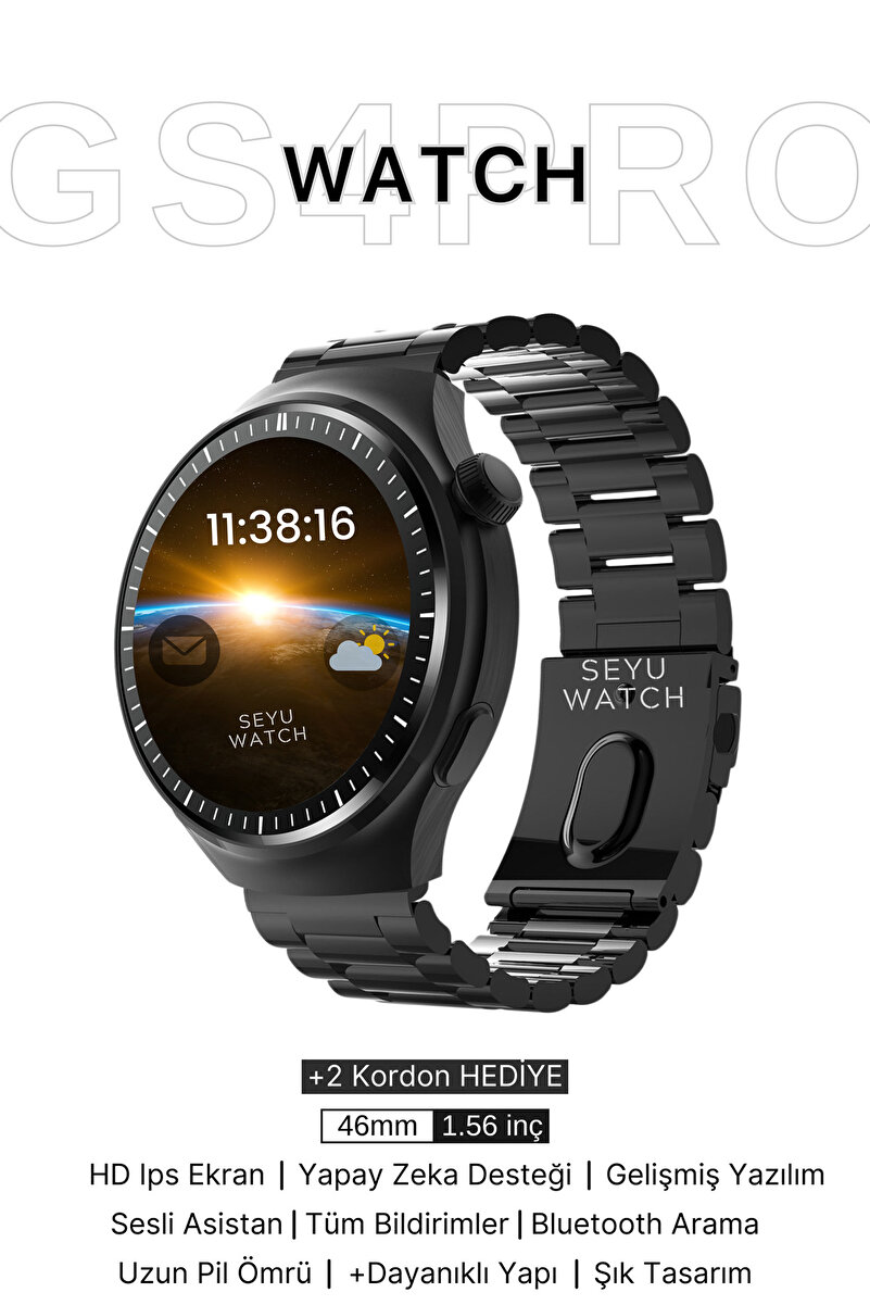 SEYUWATCH Watch Gs 4 Pro Akıllı Saat Iphone Ve Android Telefonlara Uyumlu Nfc&arama Siyah Smartwatch